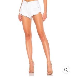 Boohoo white ripped jean shorts